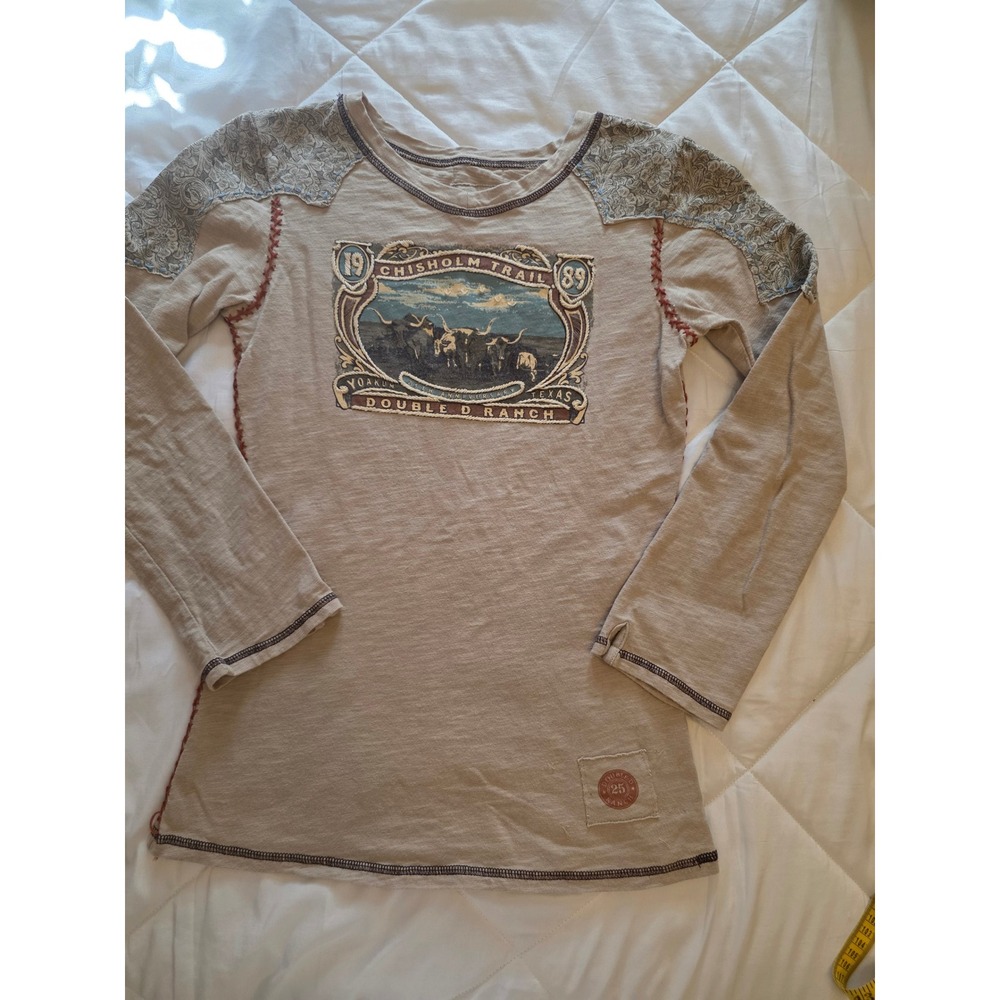Double D Ranch Chisholm Trail 25th Anniversary Graphic Top Tan XS